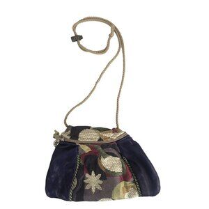 Erda Womens Leather and Cloth Small Clutch Purple Green Zipper Adjustable Straps